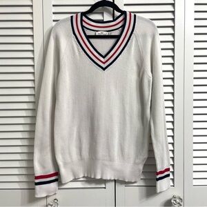 Vineyard Vines White V Neck Sweater Womens M Ribbed Cotton Golf Nautical Preppy